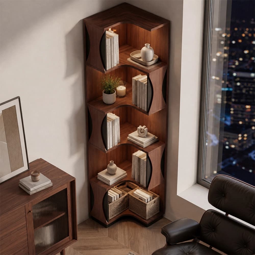 Retro Corner Display Cabinet with Open Storage lifestyle 3