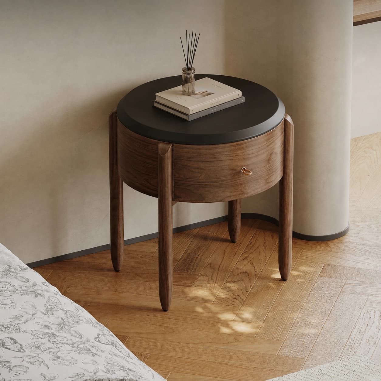 20.7" Organic Modern Solid Wood Nightstand with Round Design