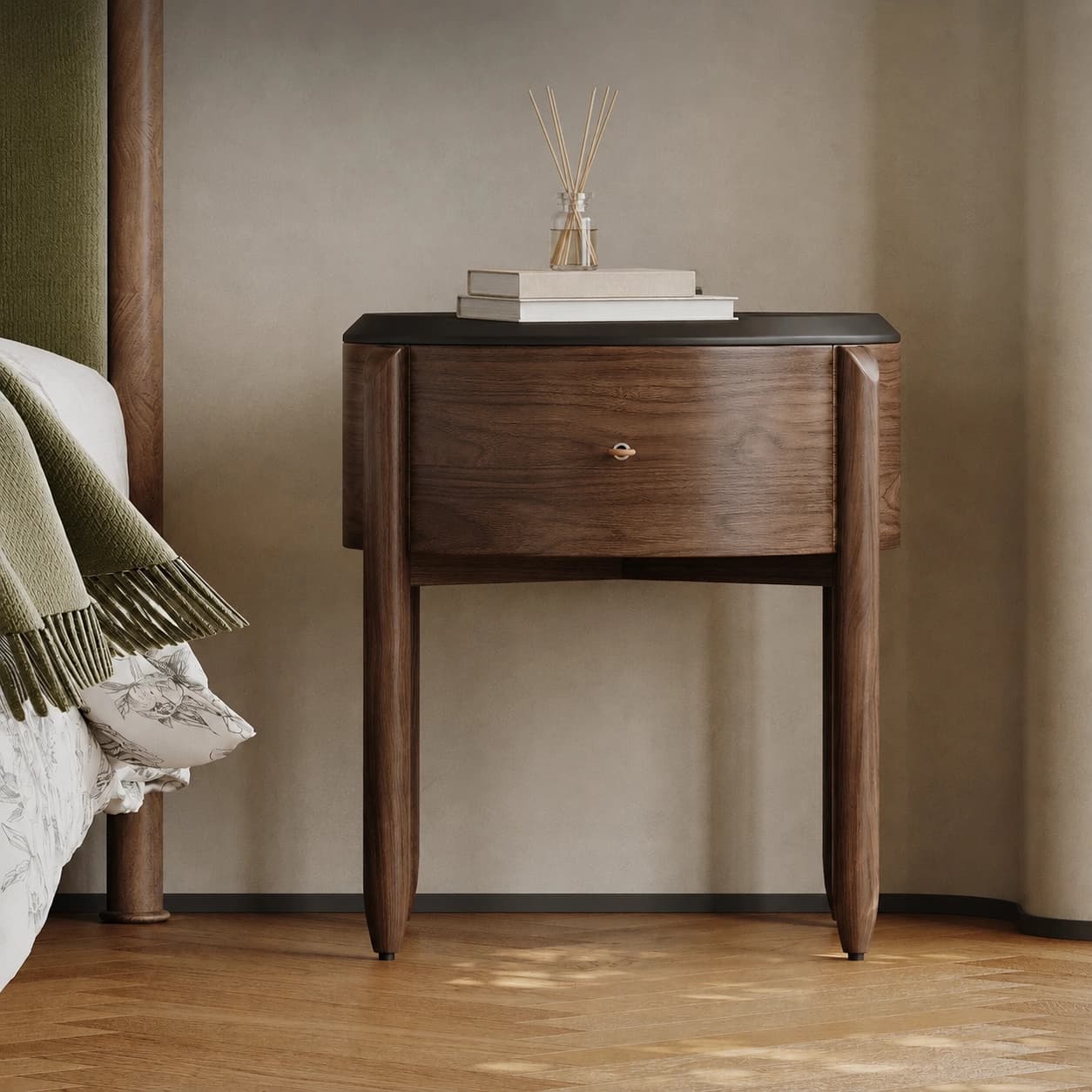 Round Wood Veneer Nightstand lifestyle 3