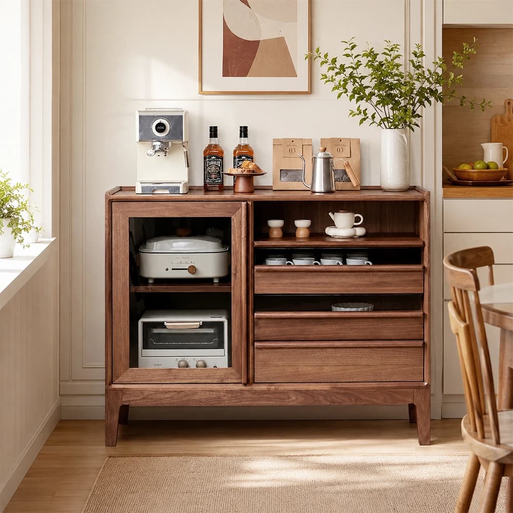 31.5" Japandi Solid Wood Sideboard with Drawers