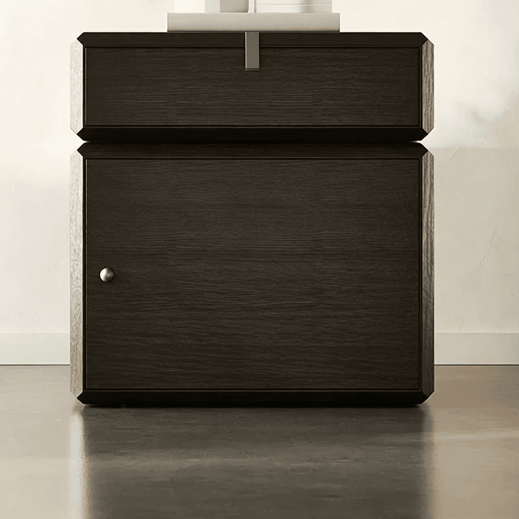 19.7" Contemporary Dark Walnut Engineered Wood Nightstand with Drawer