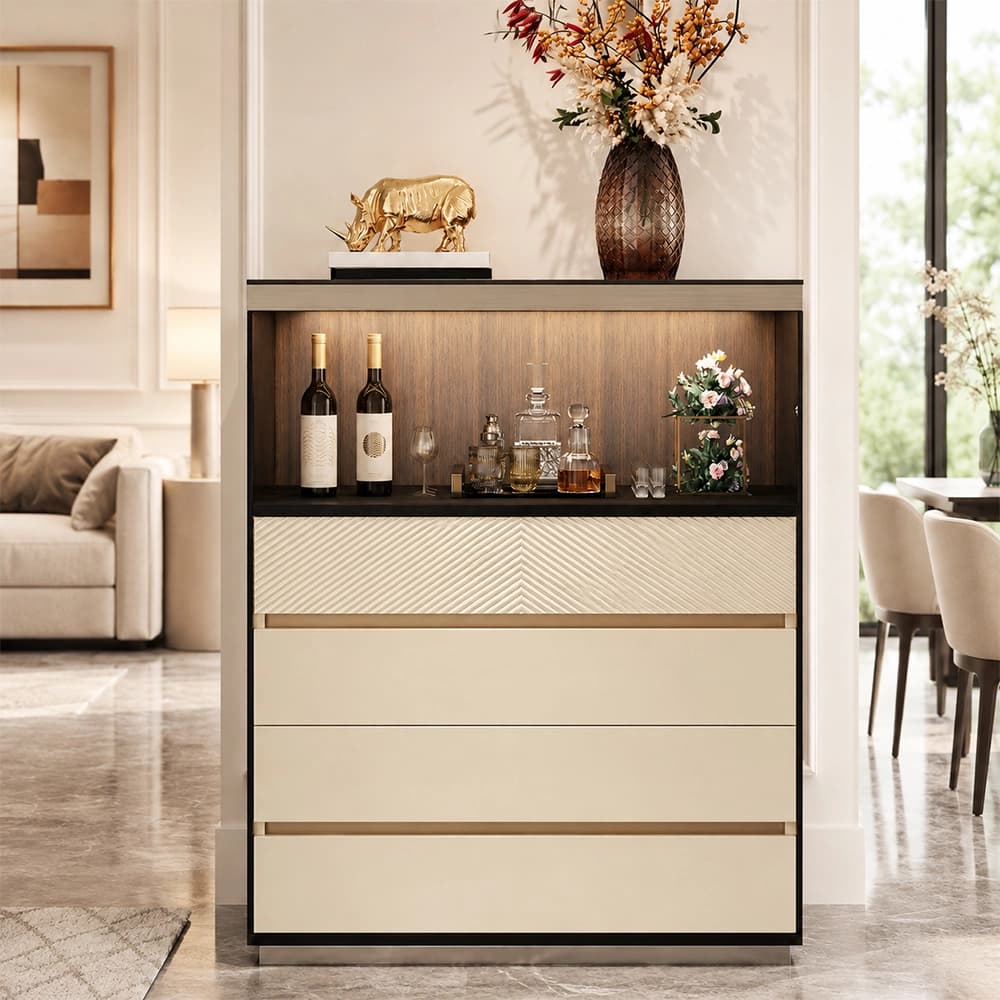 31.5" Contemporary Plywood and Glass Sideboard with Storage
