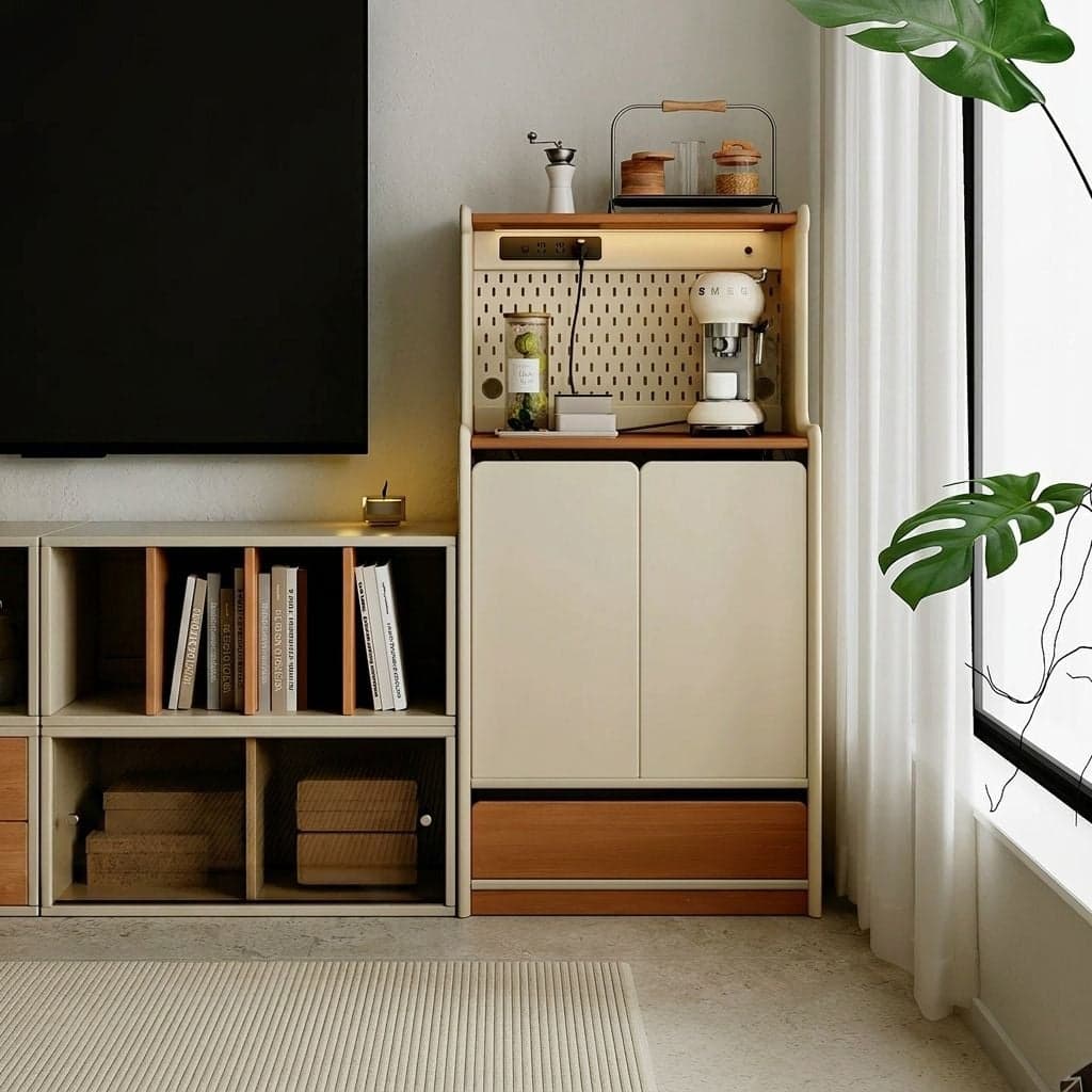 26.8" Scandinavian Solid Wood Highboard Cabinet with Drawers