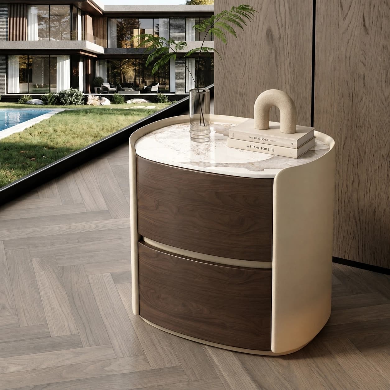 19.7" Contemporary Engineered Wood Nightstand with Drawers