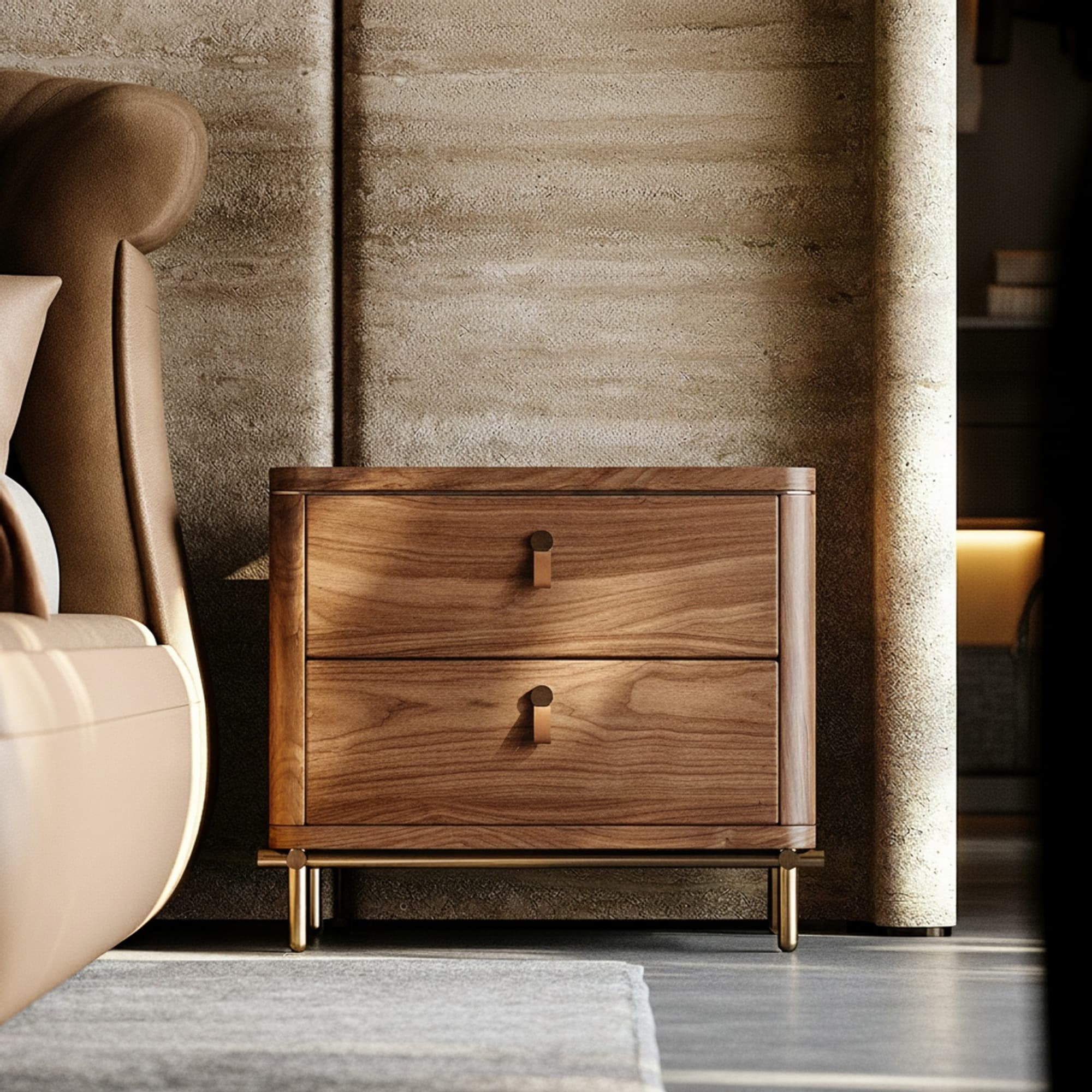Walnut Wood High-Leg Nightstand lifestyle 1