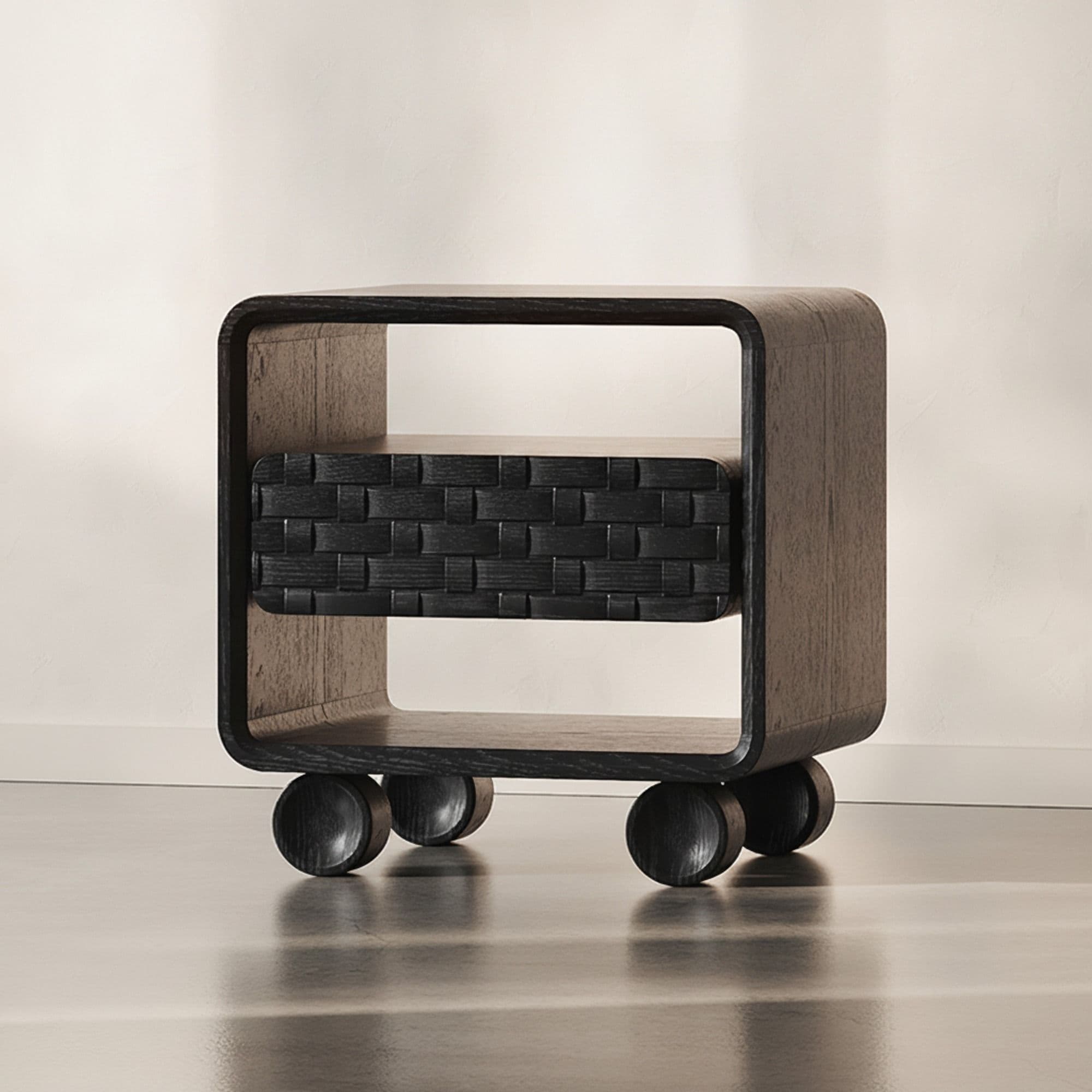 Black Retro Woven Nightstand lifestyle 1