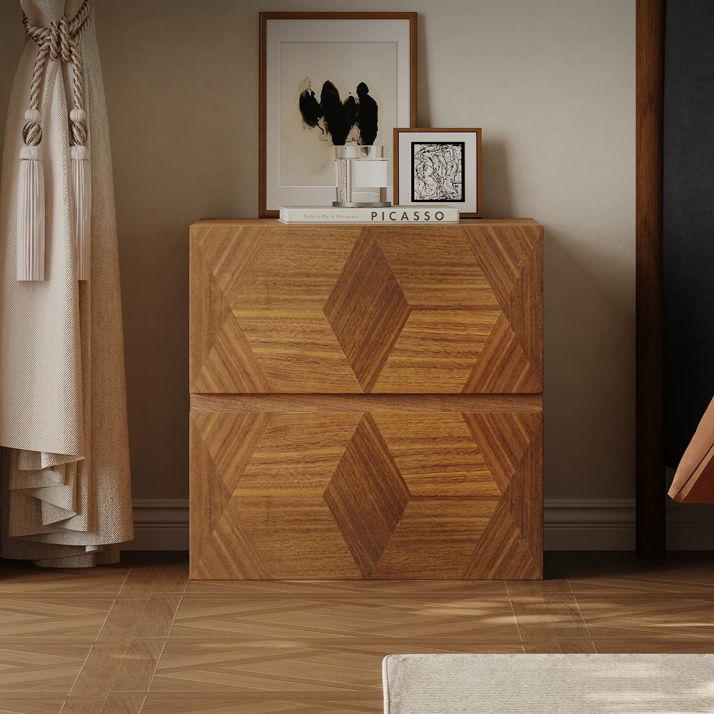 Walnut Minimalist Nightstand lifestyle 1
