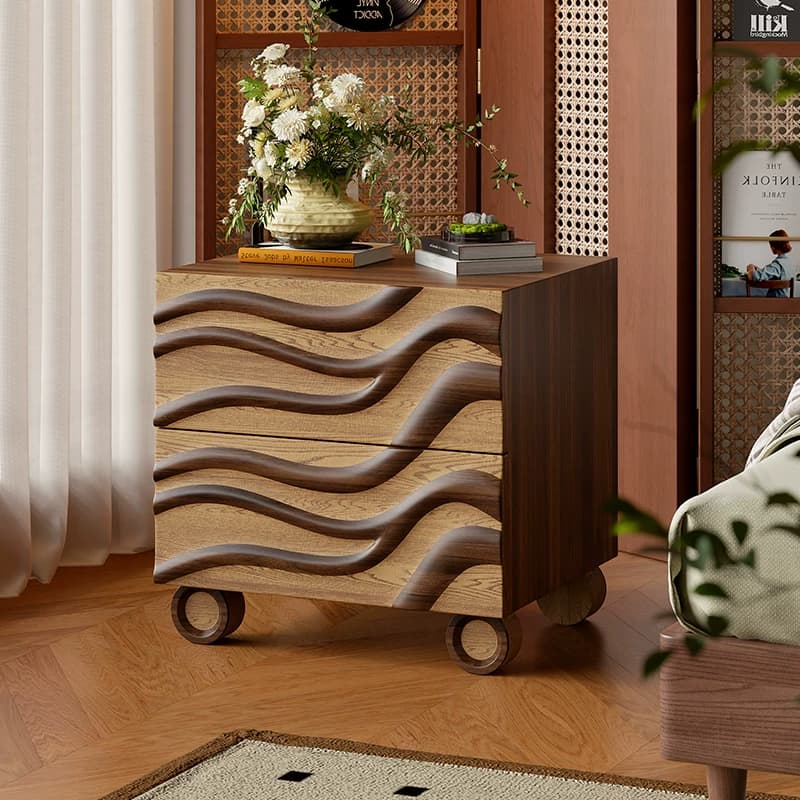 Wavy Solid Wood Nightstand lifestyle 1