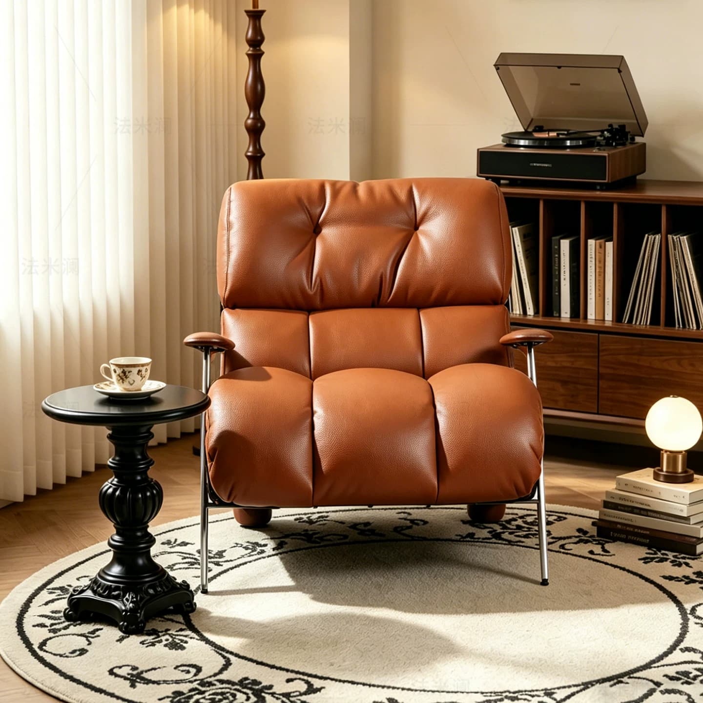 Mid-Century Leather & Fabric Reclining Lounge Chair lifestyle 1