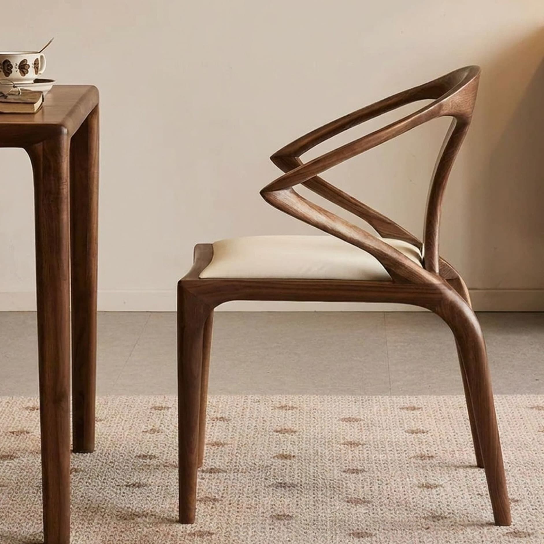 Organic Modern Solid wood Upholstered Dining Chair