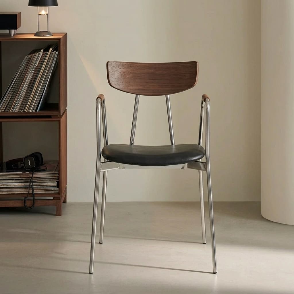 Mid-Century Modern PU Dining Chair with Arms