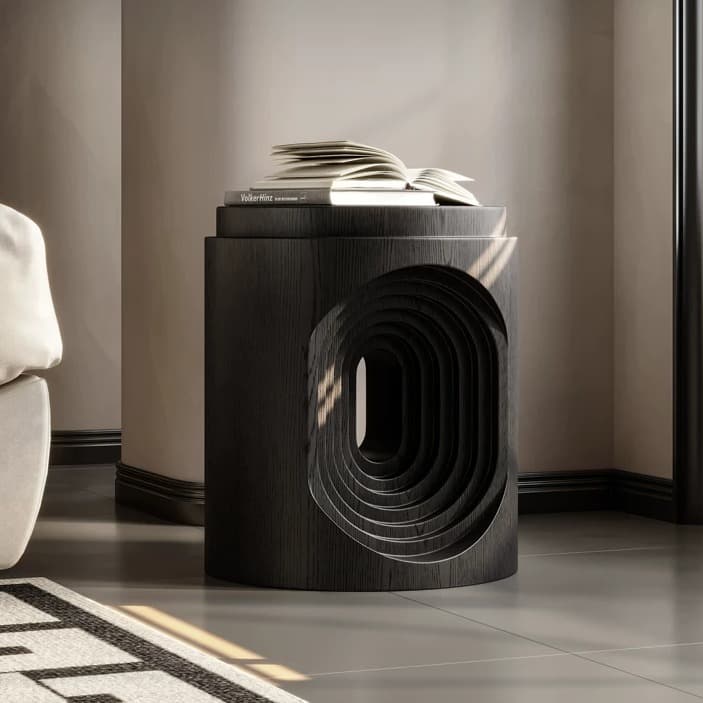 Black Round Wabi-sabi Nightstand lifestyle 1