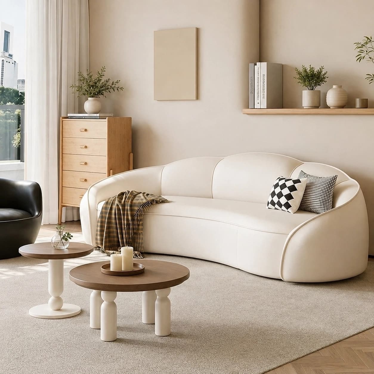 Curved Faux Leather Sofa lifestyle 3