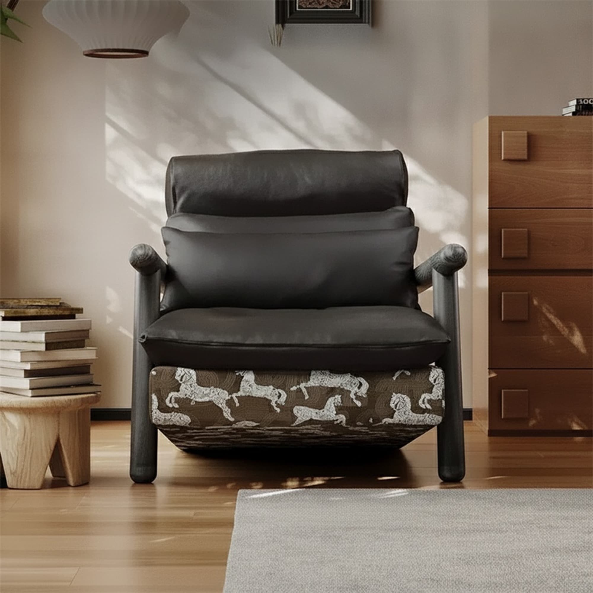 Sculptural Genuine Leather Lounge Chair lifestyle 1