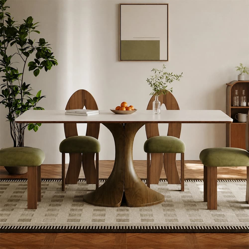 51.2" Organic Modern Sintered Stone and Ash Wood Veneer Rectangular Dining Table