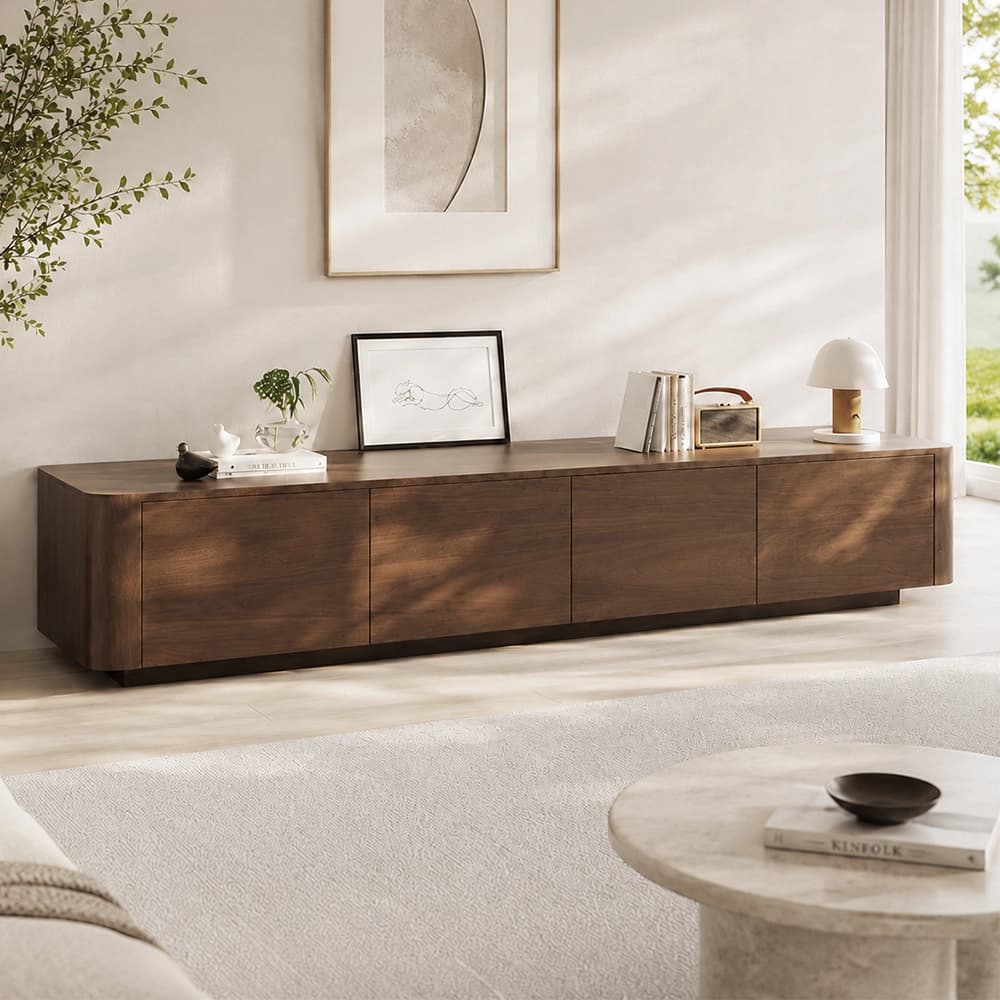 Solid Walnut Minimalist TV Console lifestyle 3