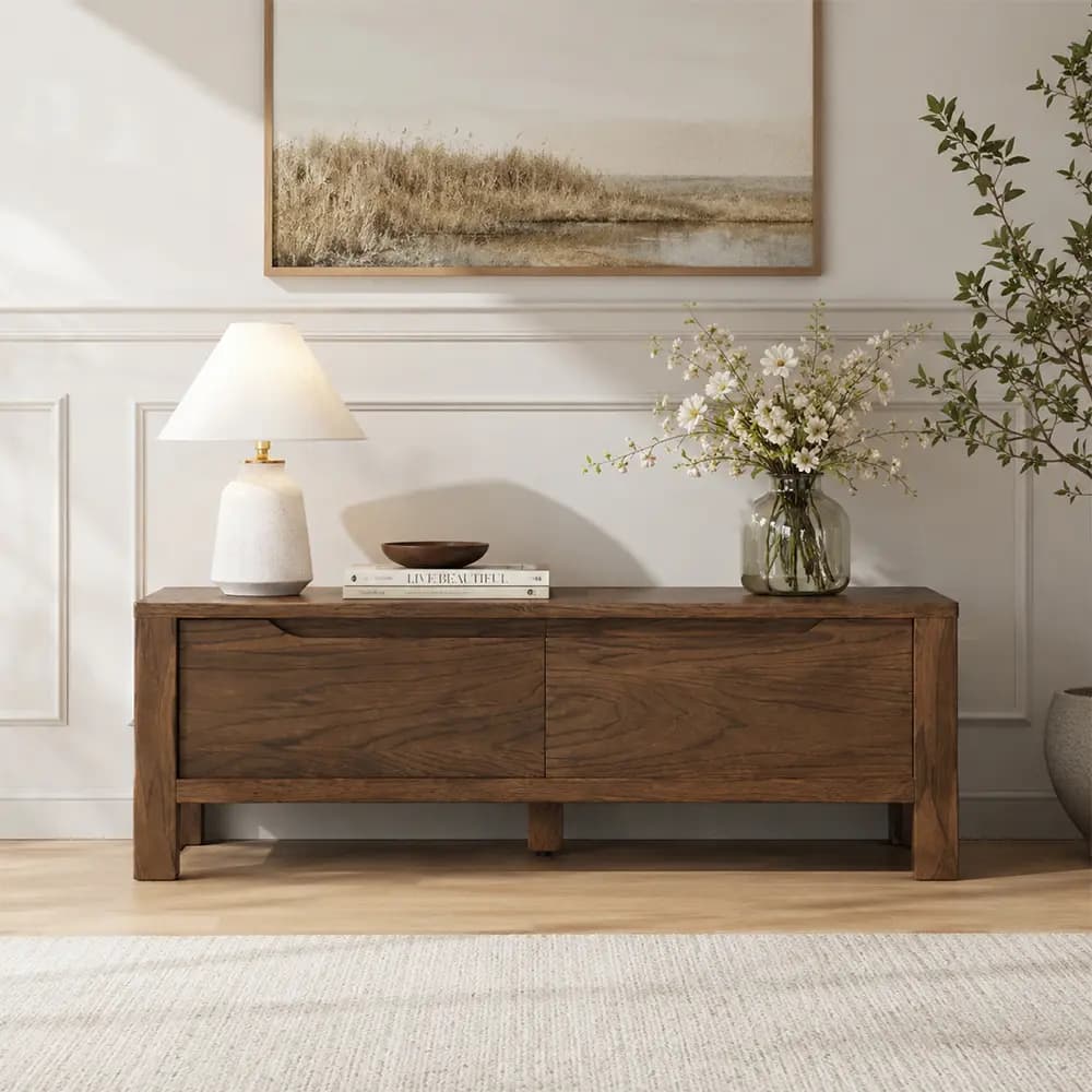 Solid Oak Modern TV Cabinet lifestyle 1