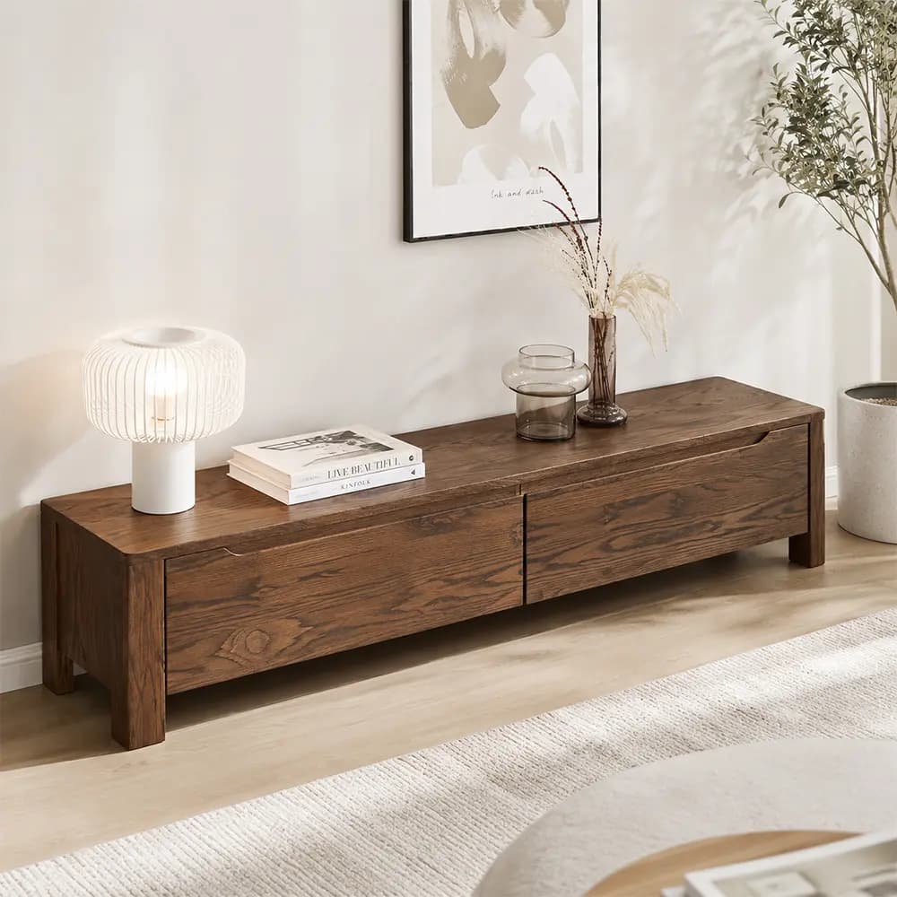 Solid Oak Modern TV Cabinet lifestyle 2