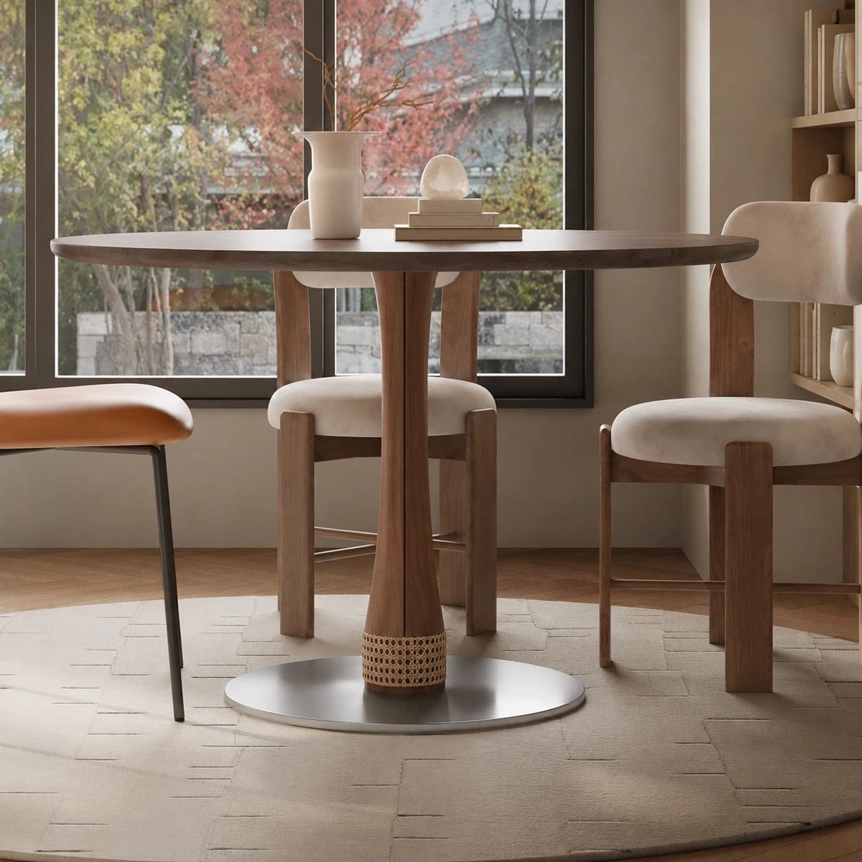 31.5" Organic Modern Plywood and Stainless Steel Round Dining Table