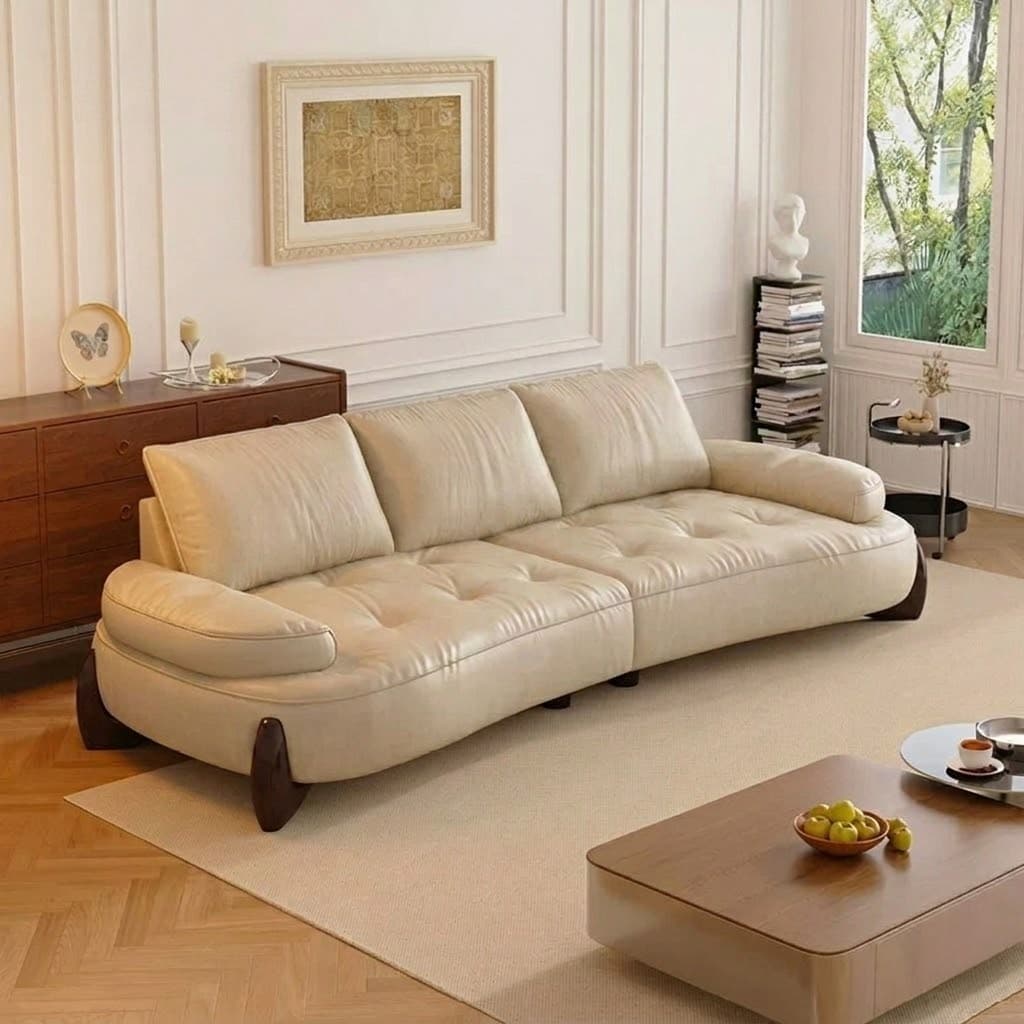 Creamy Curved Leather Sofa lifestyle 1