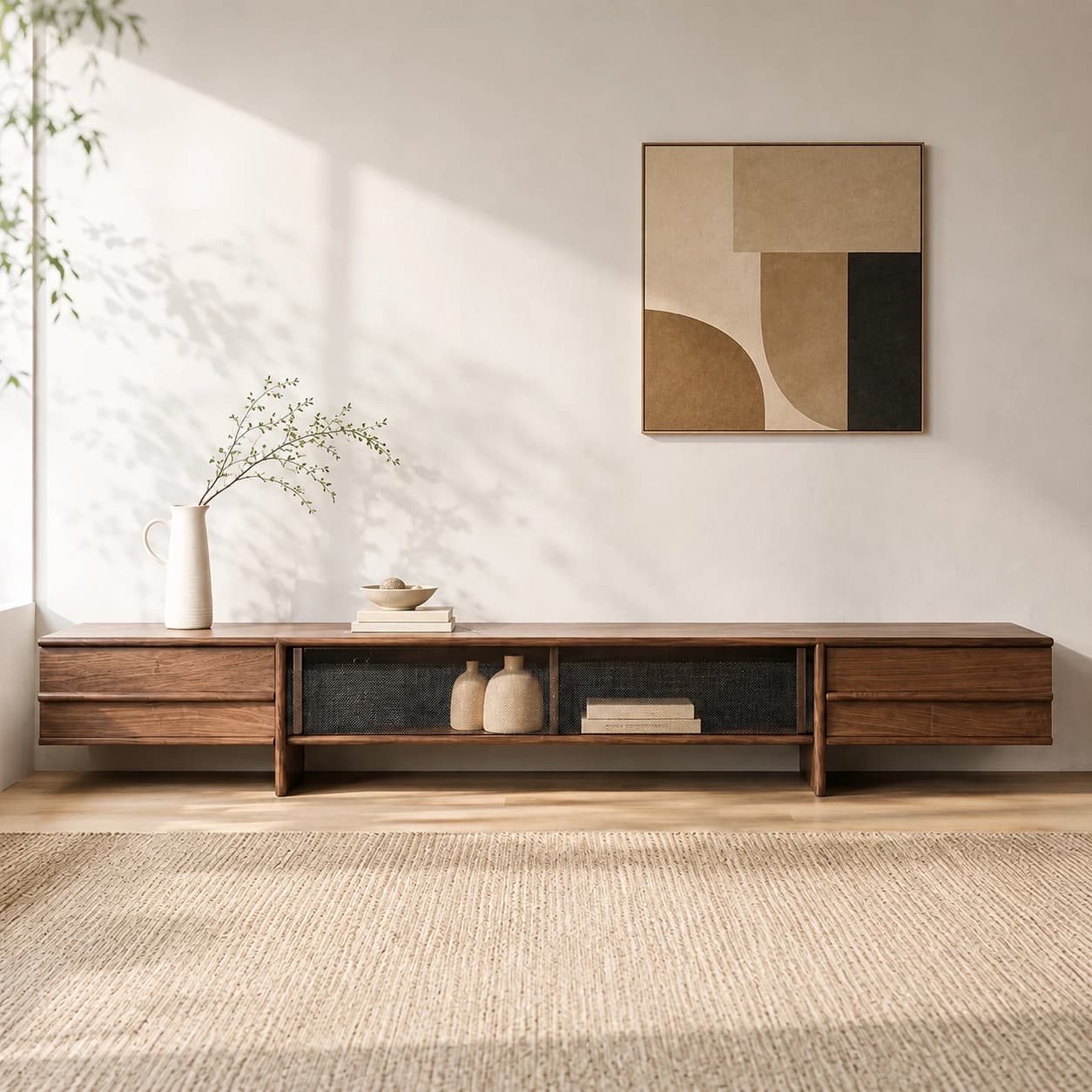 Solid Wood Sliding Door Media Console lifestyle 1