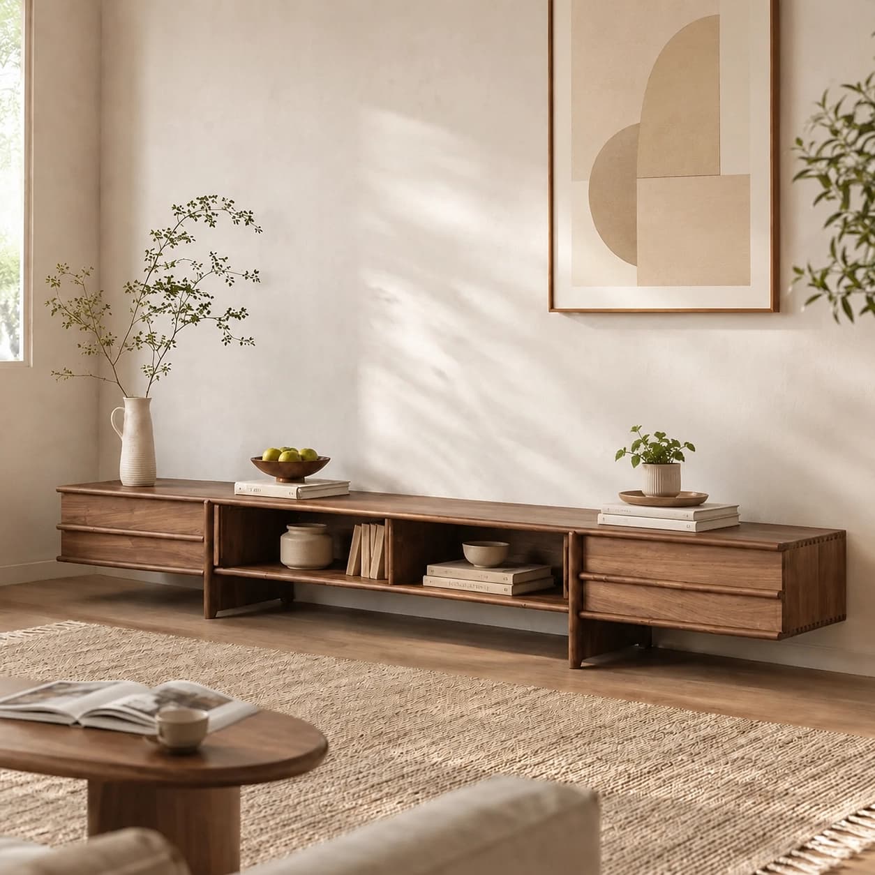Solid Wood Sliding Door Media Console lifestyle 2