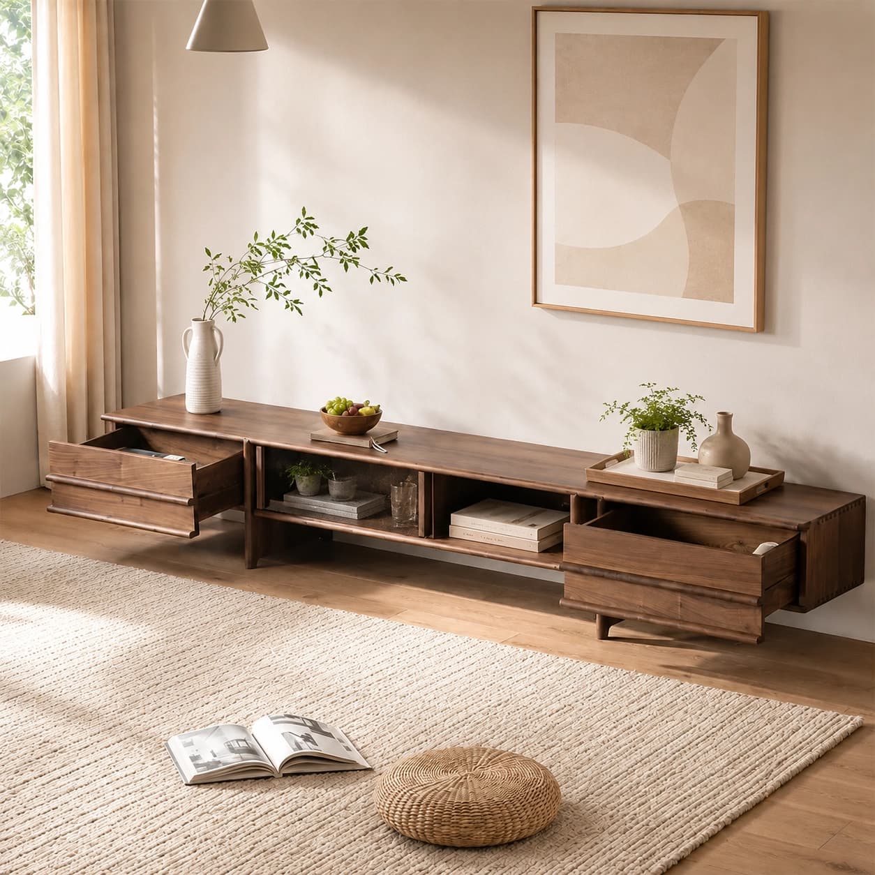 Solid Wood Sliding Door Media Console lifestyle 3