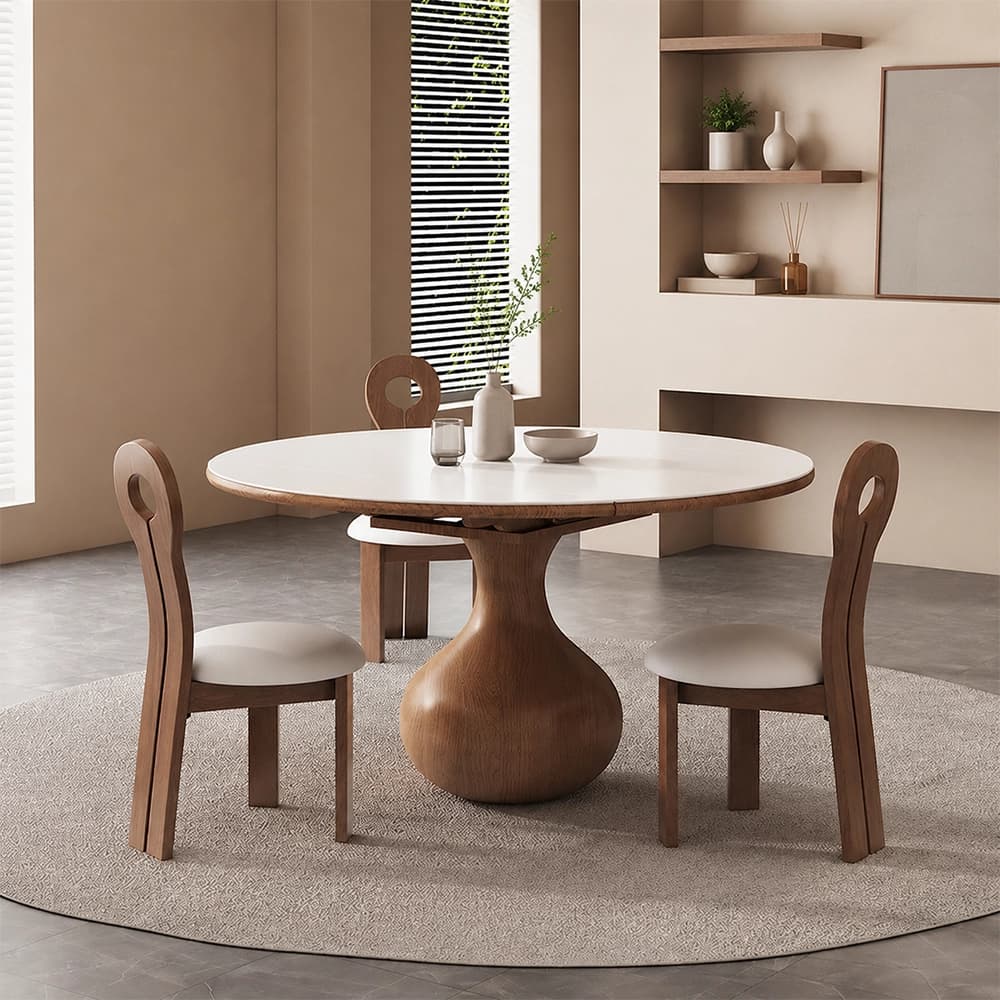 47.2" Organic Modern Sintered Stone and Ash Wood Extendable Dining Table