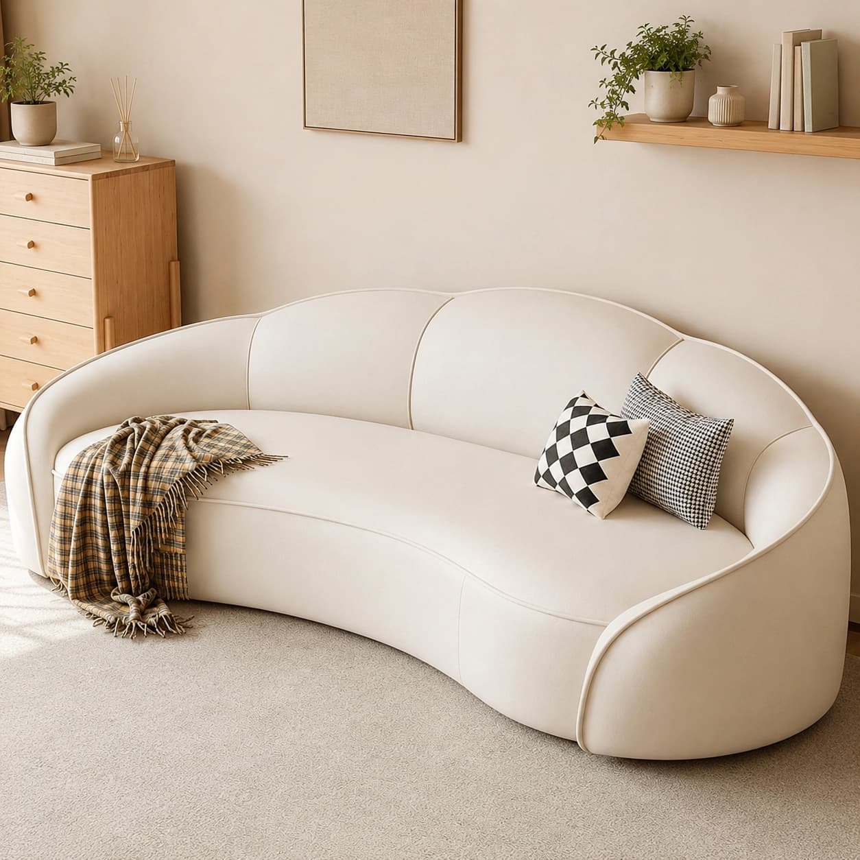 Curved Faux Leather Sofa lifestyle 1
