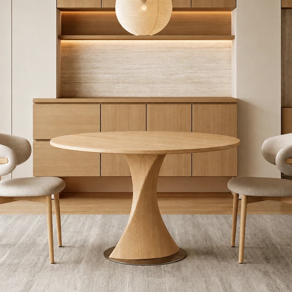 31.5" Organic Modern Sintered Stone and Rubber Wood Round Dining Table