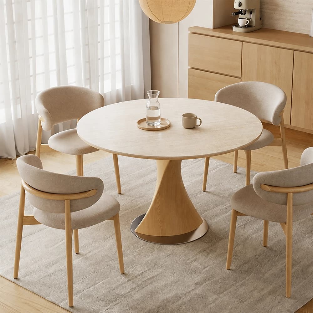 Round Dining Table with Travertine Top lifestyle 3
