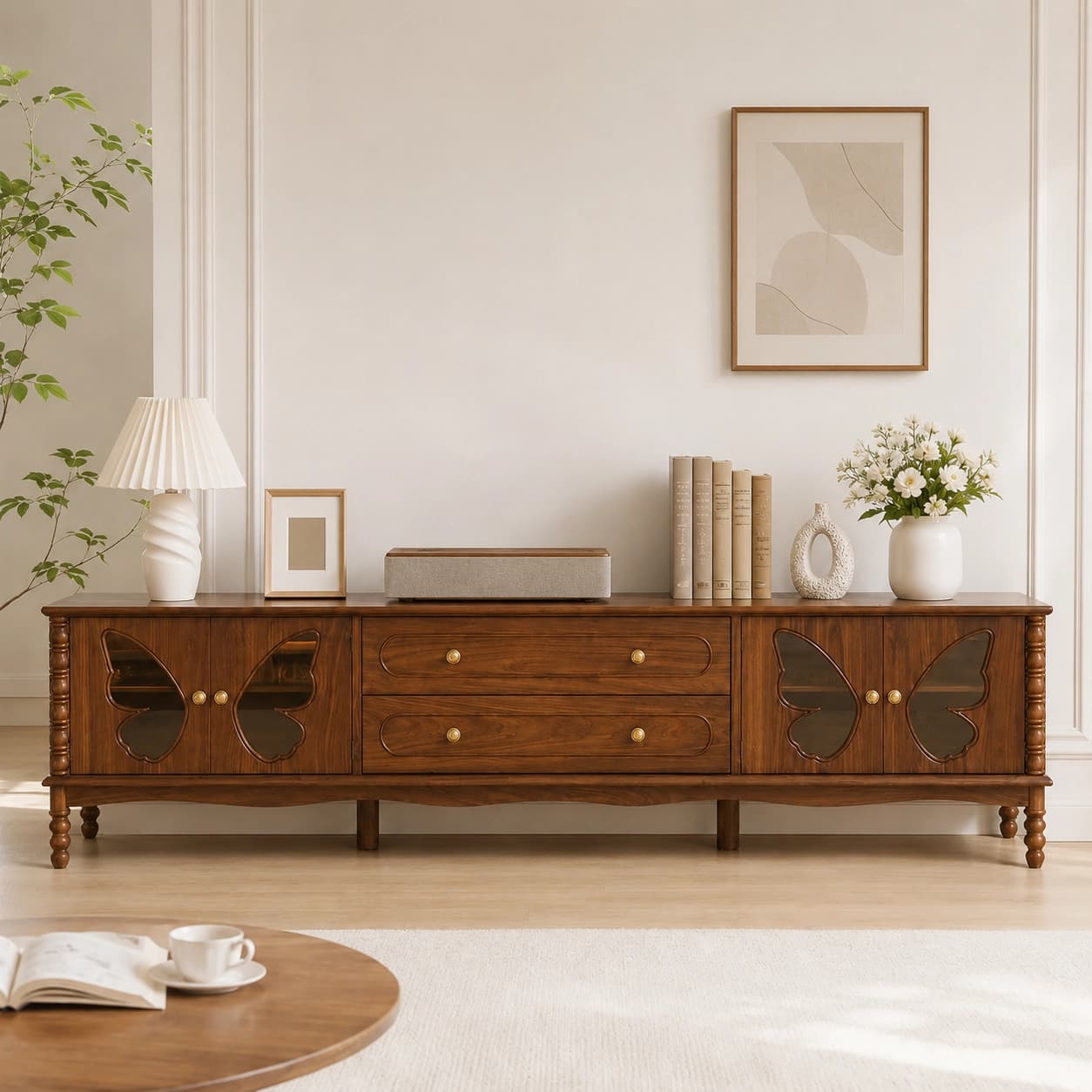 70.9" Transitional Solid Wood TV Stand with Drawers