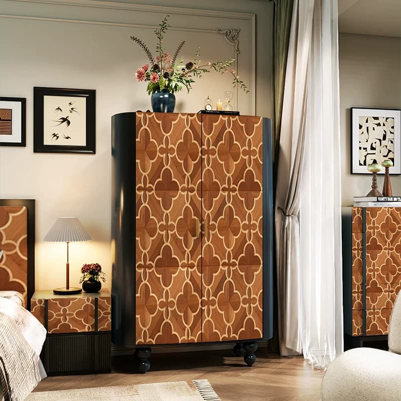 Walnut & Black Geometric Wardrobe lifestyle 1