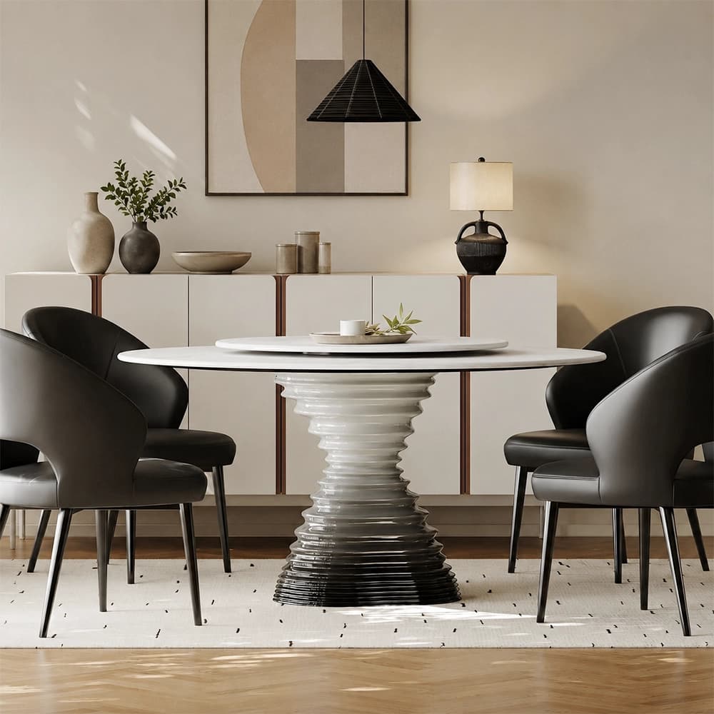 53.1" Organic Modern Marble Finish Round Dining Table