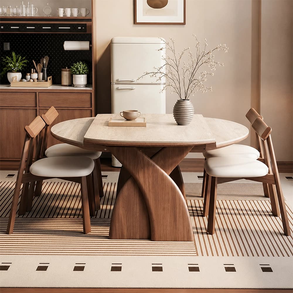 47.2" Organic Modern Sintered Stone and Solid Wood Extendable Dining Table
