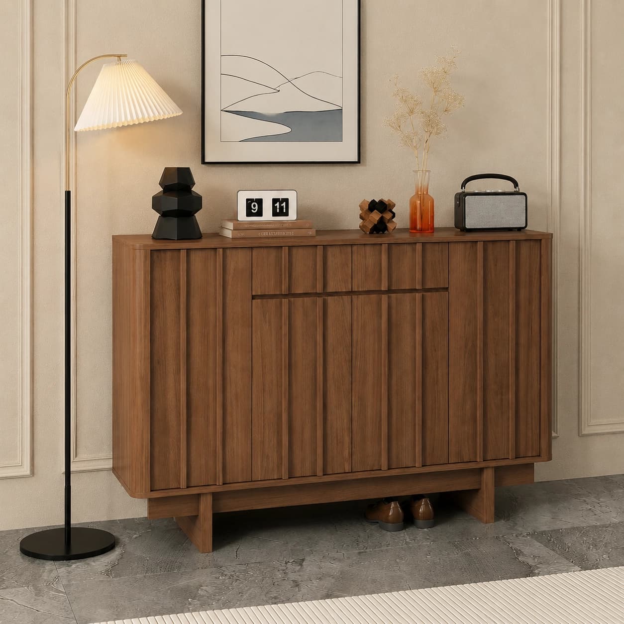 Minimalist Ribbed Entryway Shoe Cabinet lifestyle 3