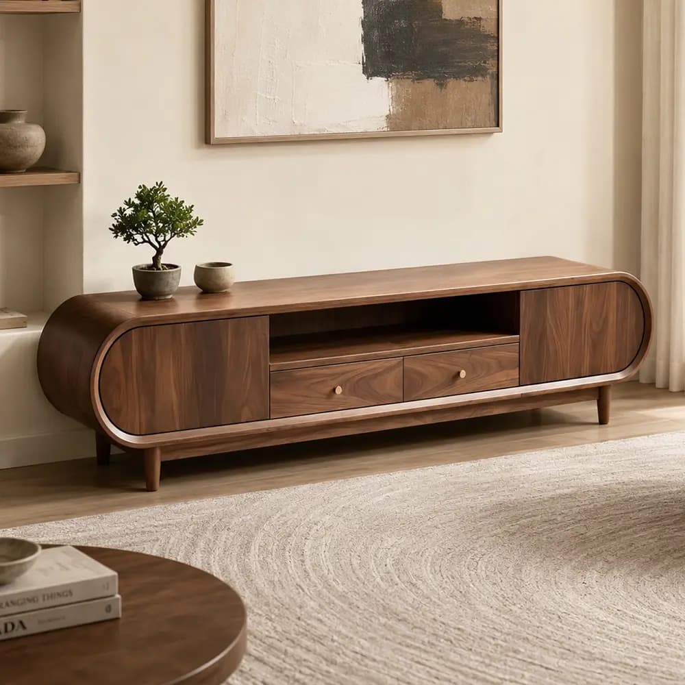 Minimalist Black Walnut TV Stand lifestyle 2
