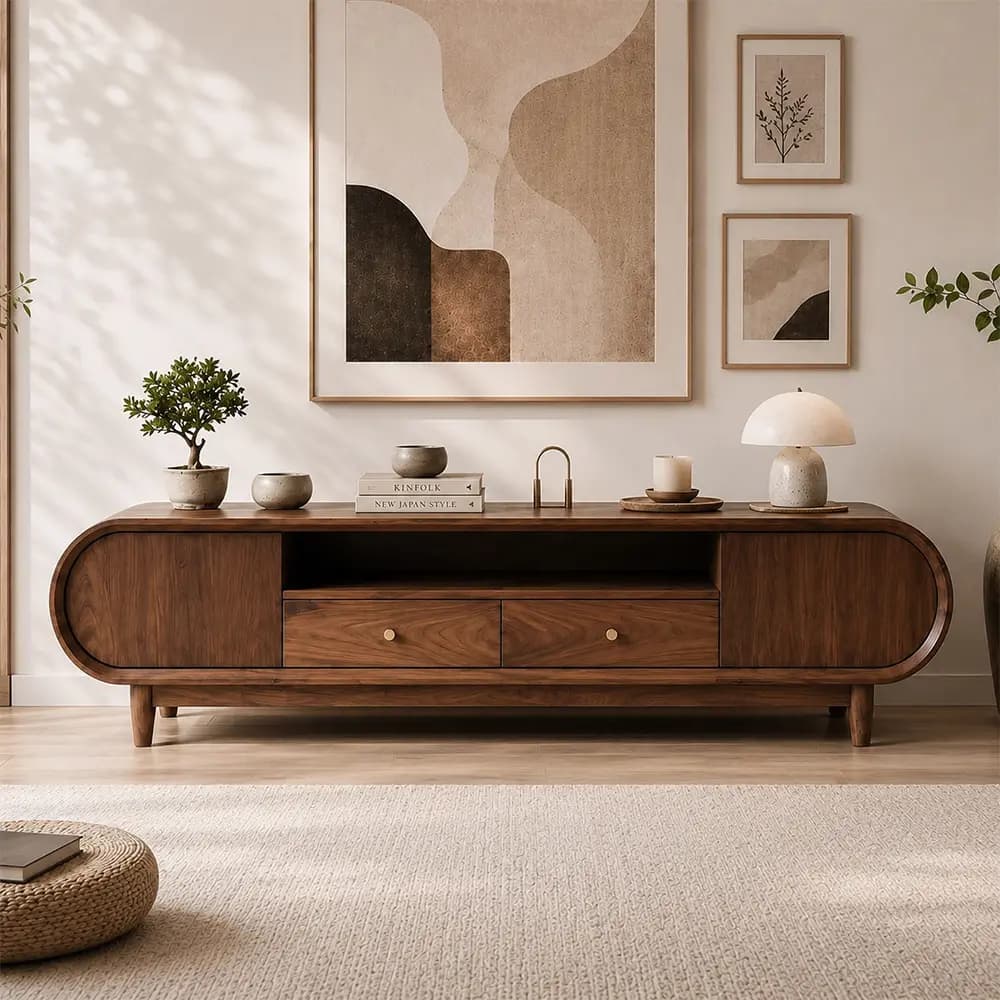 Minimalist Black Walnut TV Stand lifestyle 1
