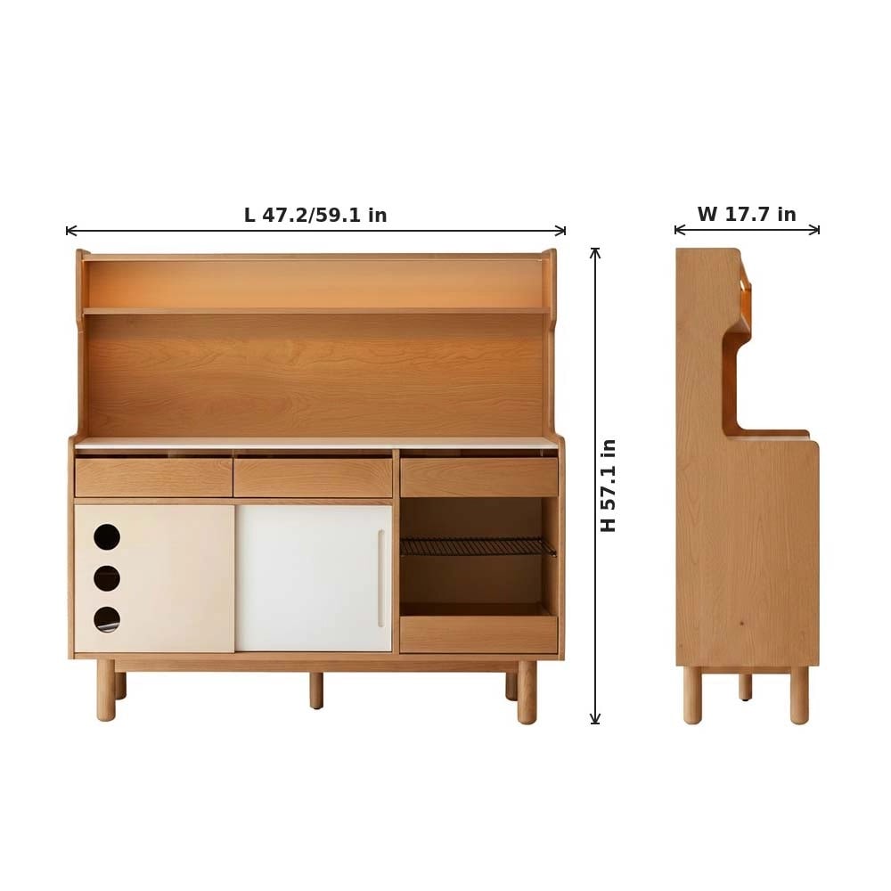 47.2" Scandinavian Sintered Stone and Solid Wood Coffee Cabinet with Open Shelf detail image 4