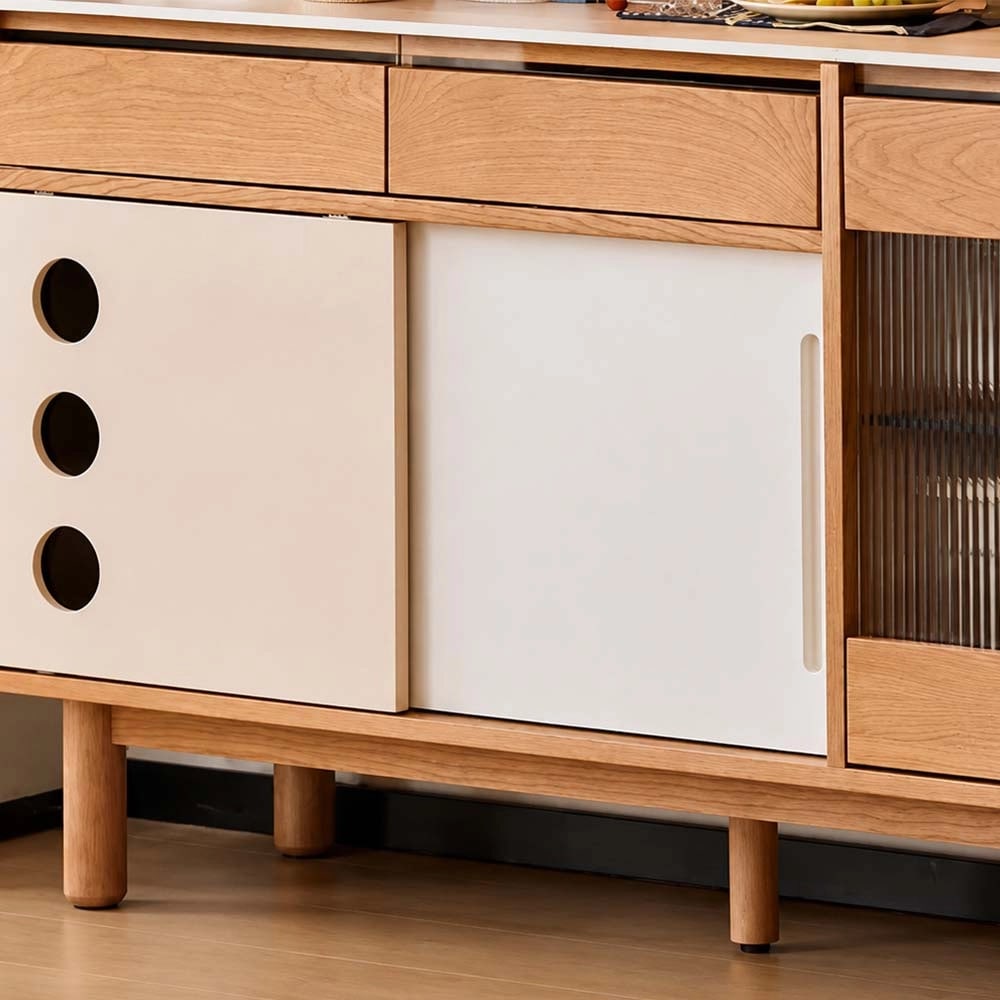 47.2" Scandinavian Sintered Stone and Solid Wood Coffee Cabinet with Open Shelf detail image 5