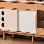 47.2" Scandinavian Sintered Stone and Solid Wood Coffee Cabinet with Open Shelf detail image 5