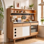 47.2" Scandinavian Sintered Stone and Solid Wood Coffee Cabinet with Open Shelf detail image 3