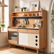 47.2" Scandinavian Sintered Stone and Solid Wood Coffee Cabinet with Open Shelf detail image 2