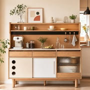 47.2" Scandinavian Sintered Stone and Solid Wood Coffee Cabinet with Open Shelf main product image