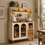 47.2" Modern Solid Wood and Glass Coffee Cabinet with Glass Door detail image 2