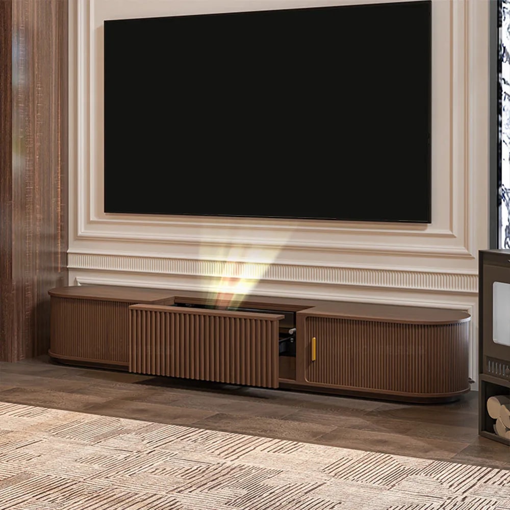 Curved Walnut Retractable TV Cabinet lifestyle 3