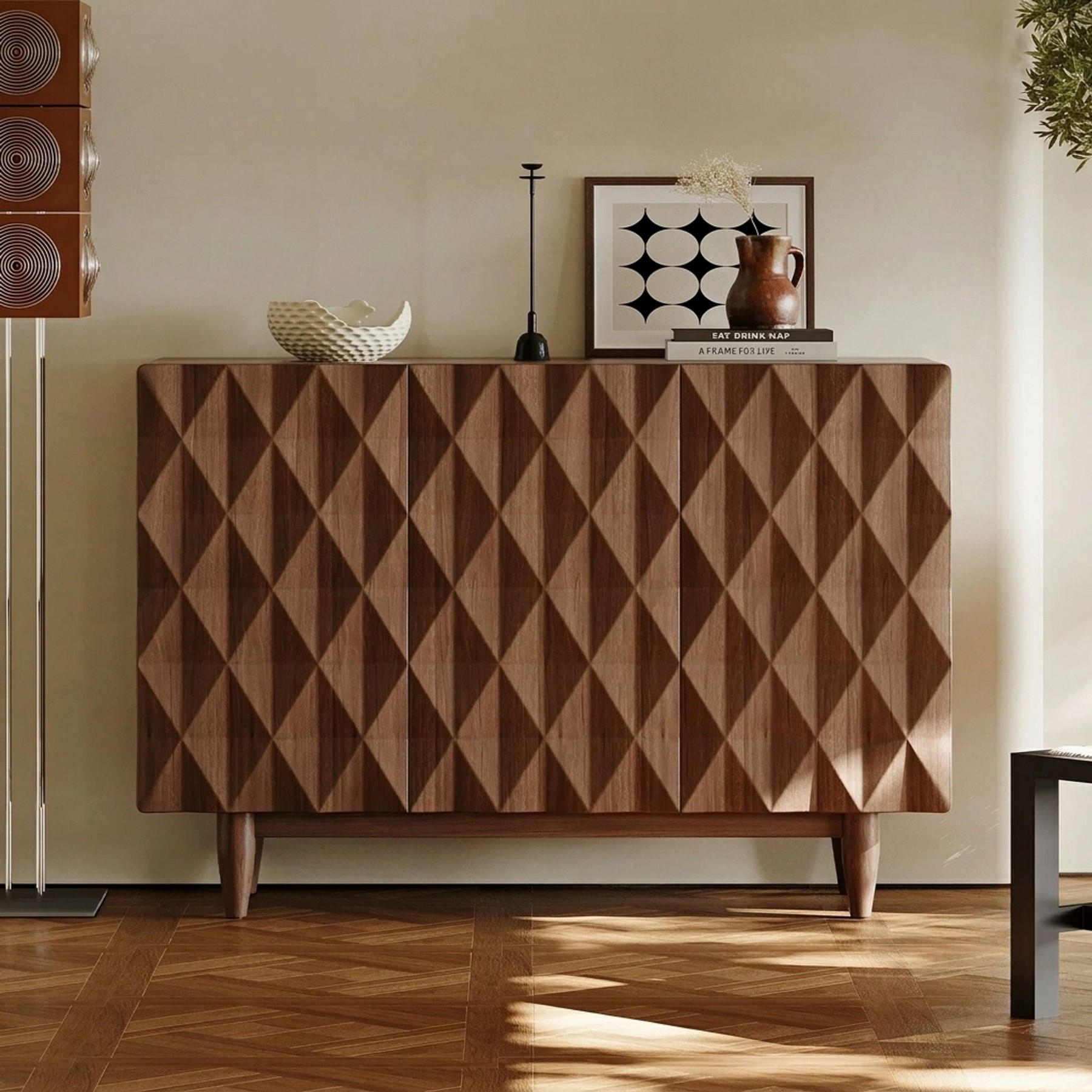 Walnut Veneer Sideboard, Diamond Texture lifestyle 2