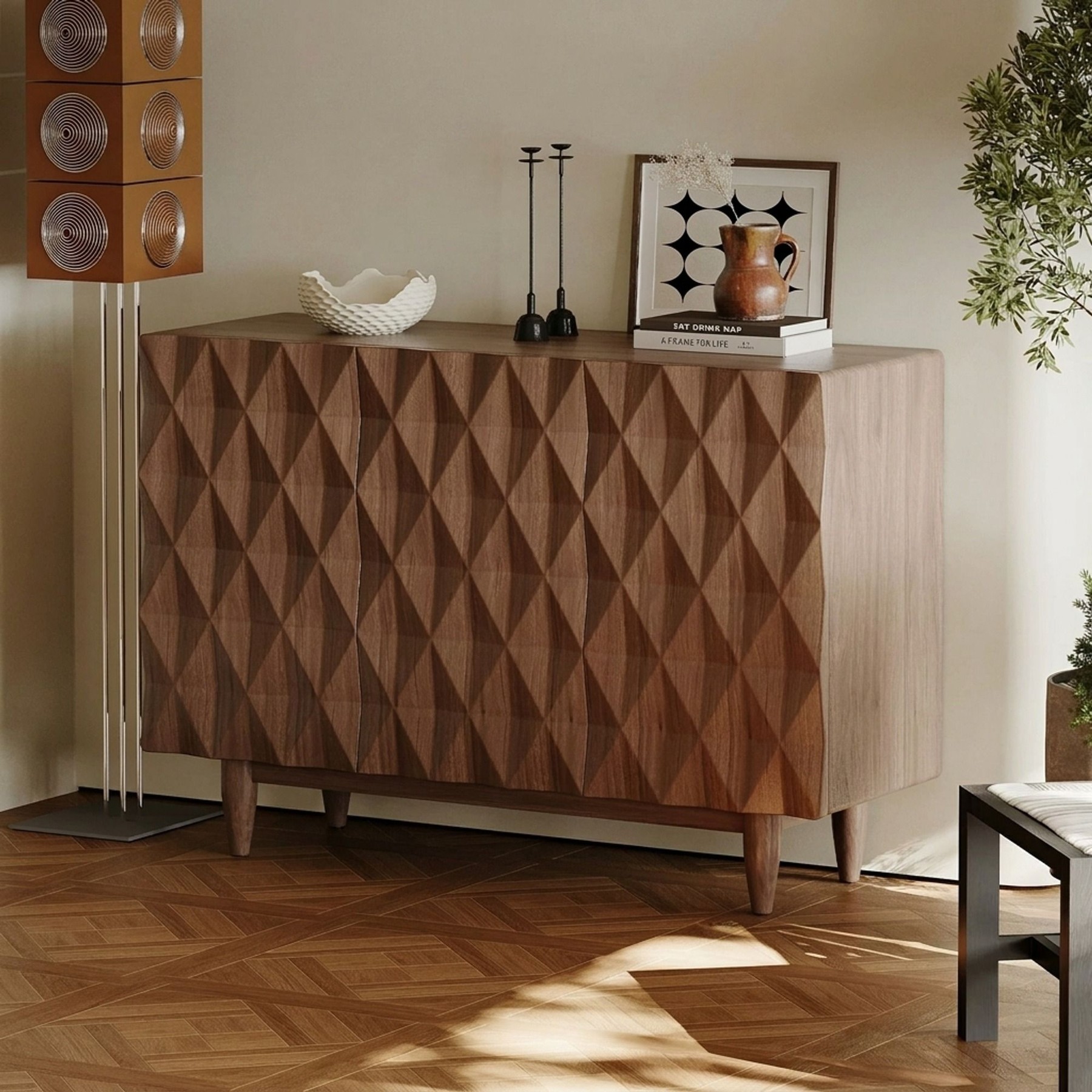 Walnut Veneer Sideboard, Diamond Texture lifestyle 3
