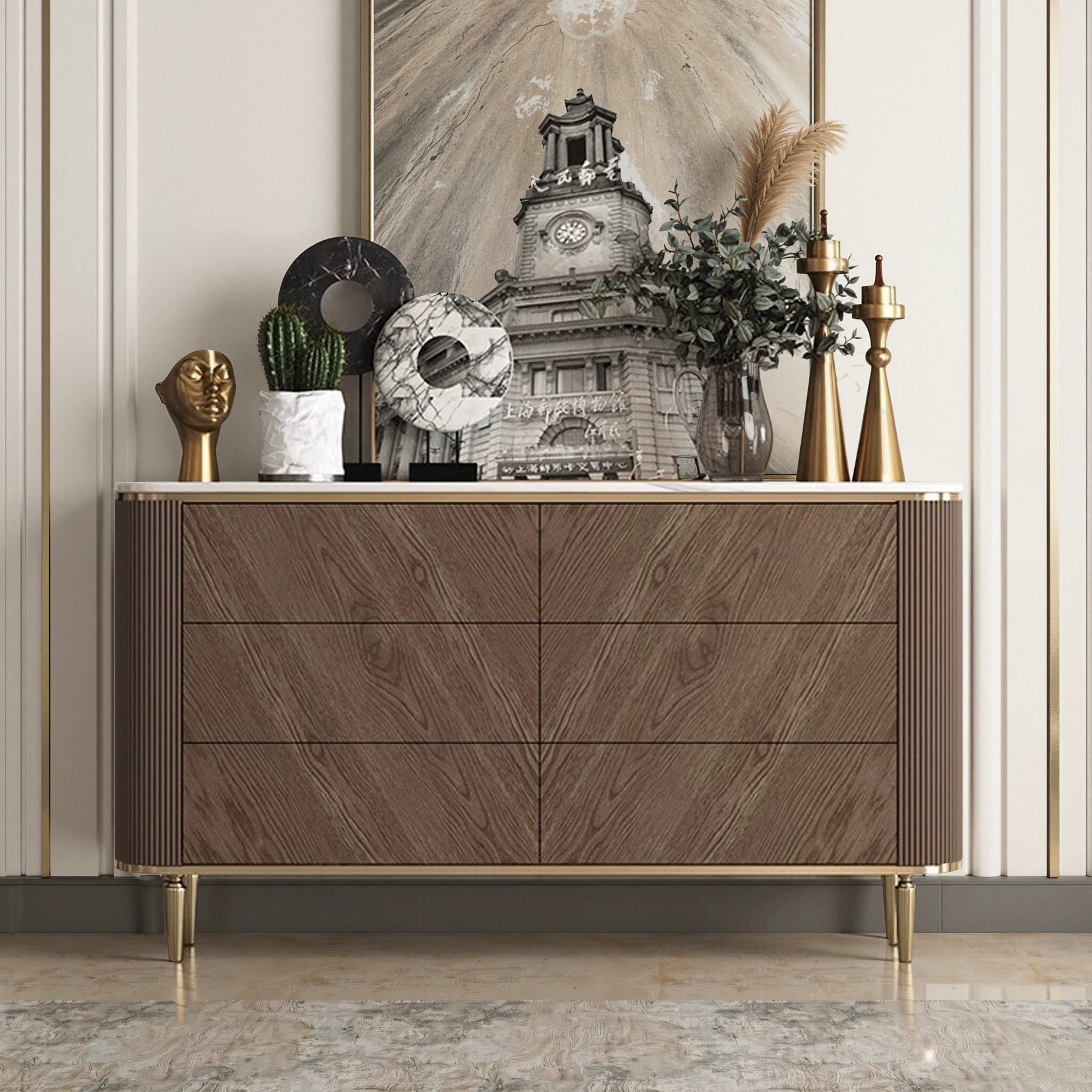 Wavy Marble & Wood Sideboard lifestyle 3