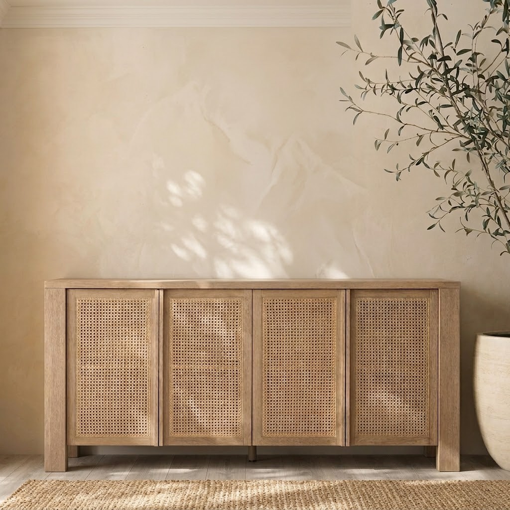 Solid Ash Rattan Sideboard lifestyle 2